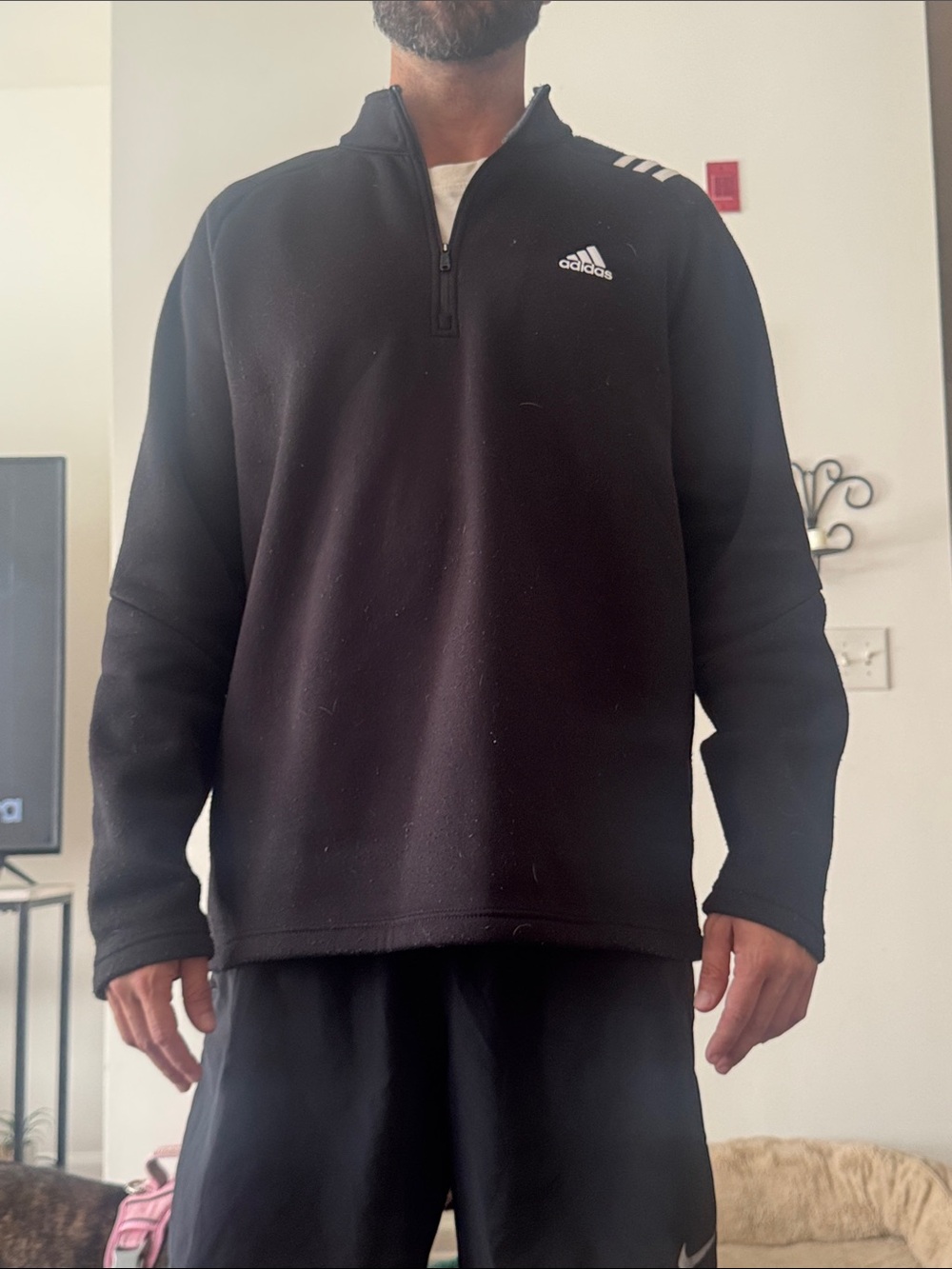 adidas Men's Black Quarter Zip Pullover with White Logo